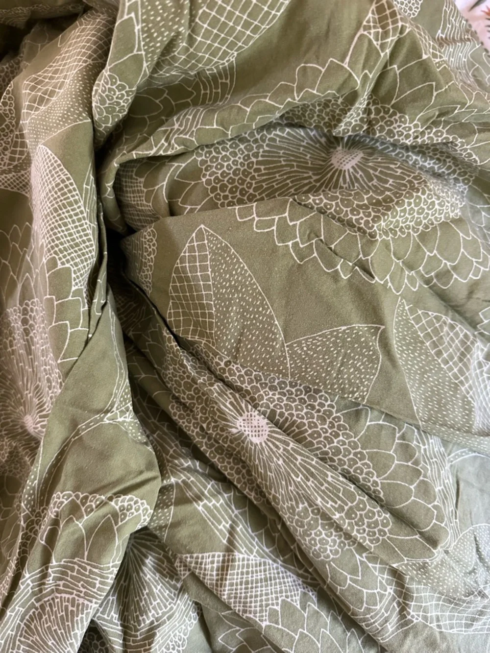 West Elm Olive Green Sunflower Floral King Cotton Duvet